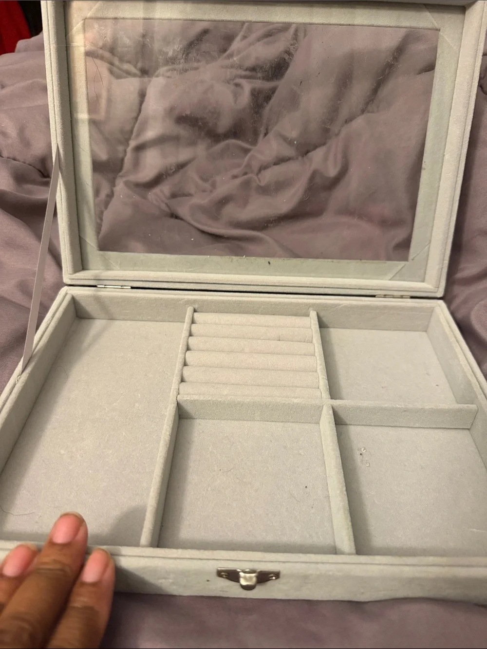 Soft Gray Jewelry Organizer Box with Mirror